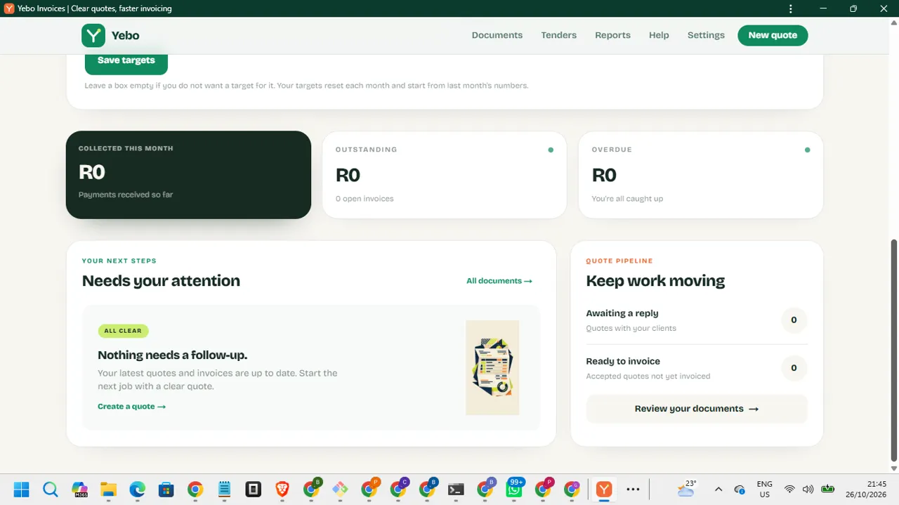 Screenshot of Yebo Invoices
