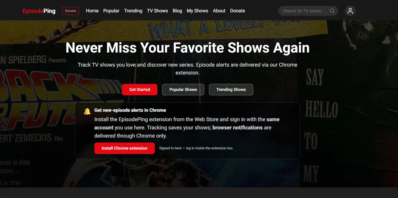 Screenshot of EpisodePing
